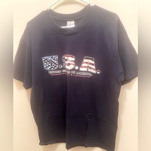 “U.S.A” in red, white, & blue short sleeve tee